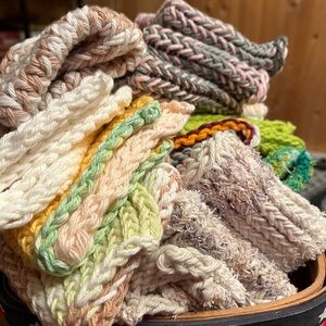 Handmade Hand Knitted Cotton Washcloths / Dishcloths Set of 3 Random Colors